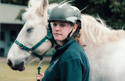 Equine veterinary surgeon with horse