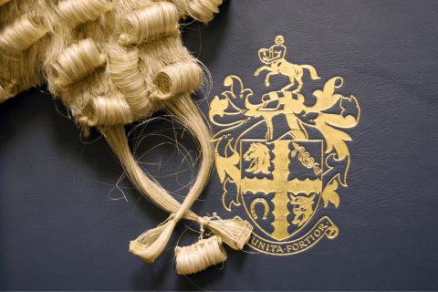 RCVS disciplinary logo - wig next to RCVS coat of arms