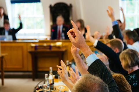 Raised hands at an RCVS Council meeting 